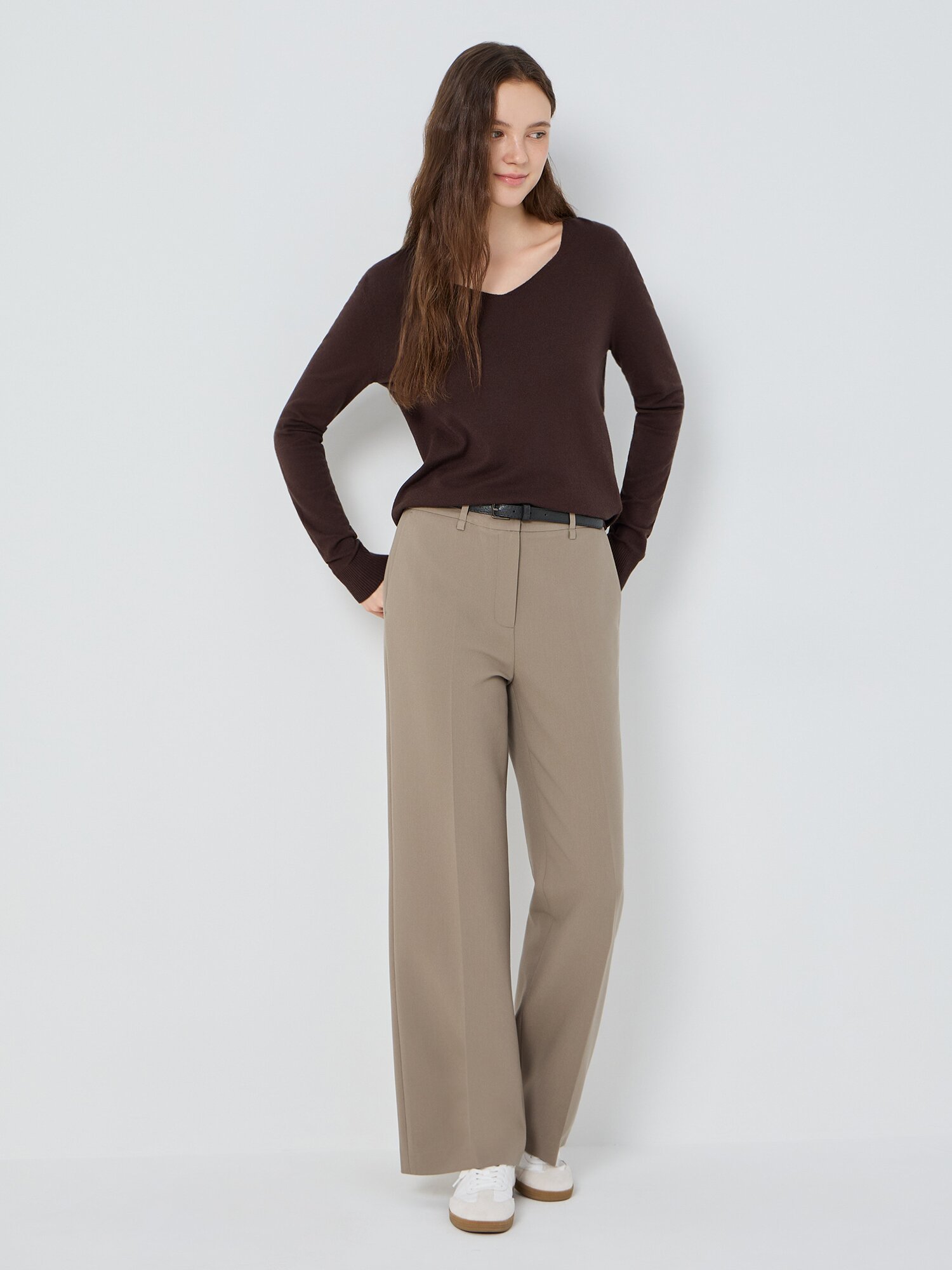 벨티드 레귤러핏 슬랙스 팬츠 (KHAKI BEIGE)