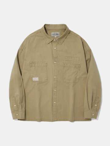 SL-LABEL WASHED BIG POCKET TWILL SHIRT_BEIGE