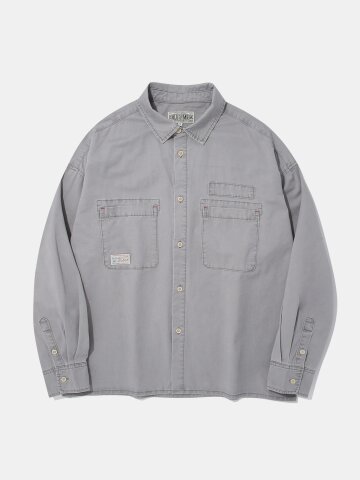SL-LABEL WASHED BIG POCKET TWILL SHIRT_GRAY