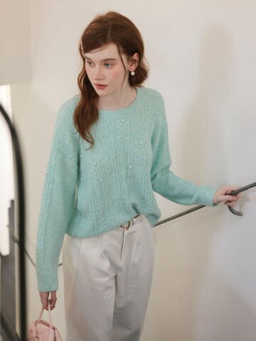 Cest_Pearl cable knit sweater