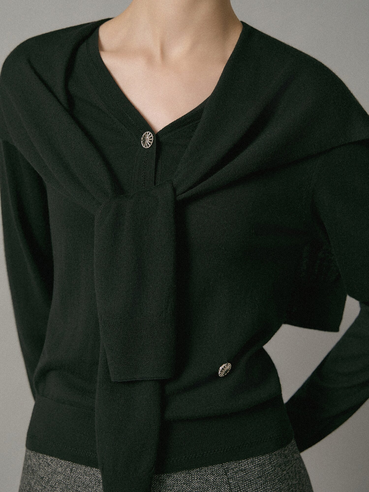 울 브이넥 가디건 숄 세트 (BLACK)