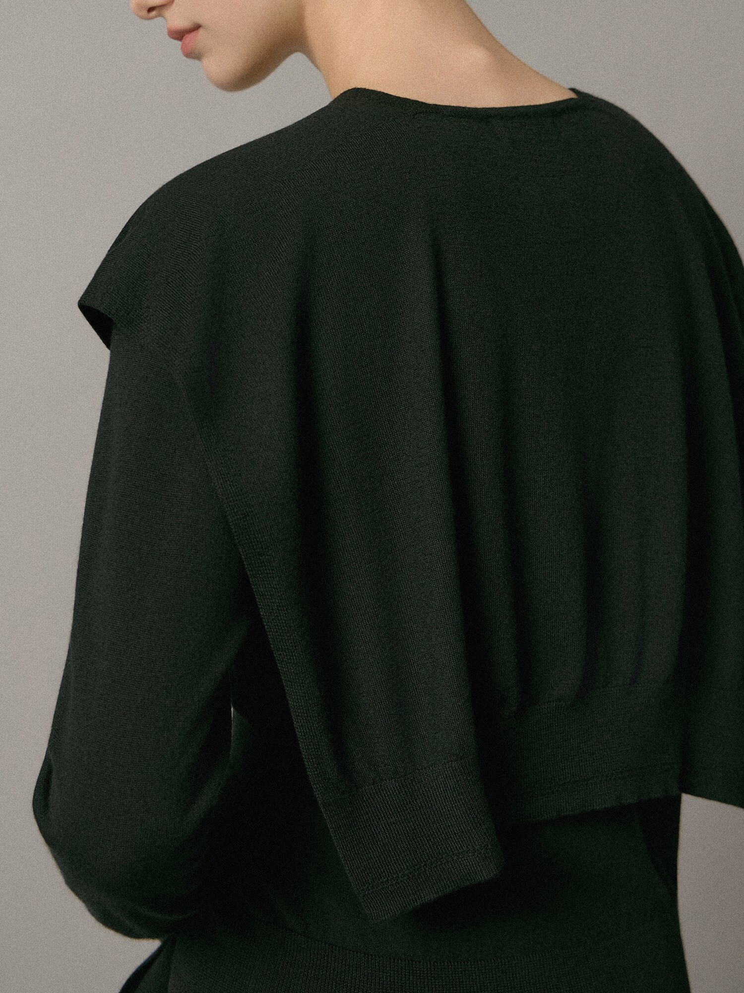 울 브이넥 가디건 숄 세트 (BLACK)
