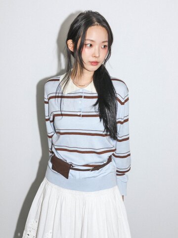 DD_Contrast collar stripe knit