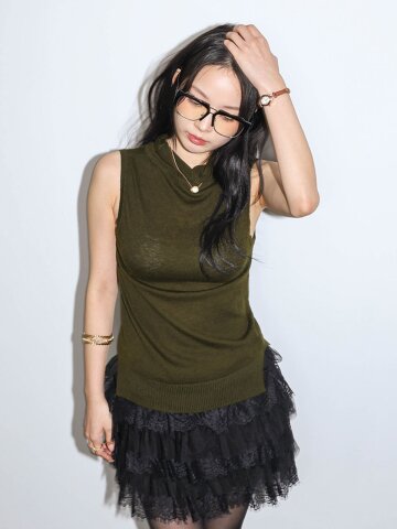 DD_Draped neck sleeveless knit