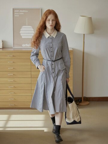 PM_Stripe flared shirt dress