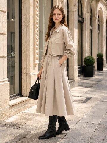 [SET] 포켓 크롭 셔링 자켓+스트링 플리츠 나시 원피스 셋업 (2colors)