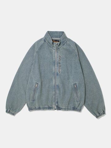 STAND COLLAR DENIM ZIP-UP JACKET_LIGHT JEANS