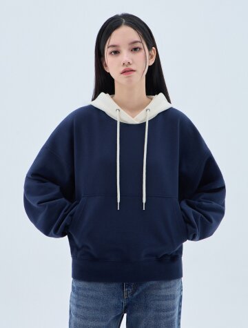 [우먼] 바켄 베이직 투톤 배색 후드티 BK6977 (2COLOR)