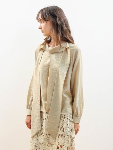 WD_High neck pleated blouse