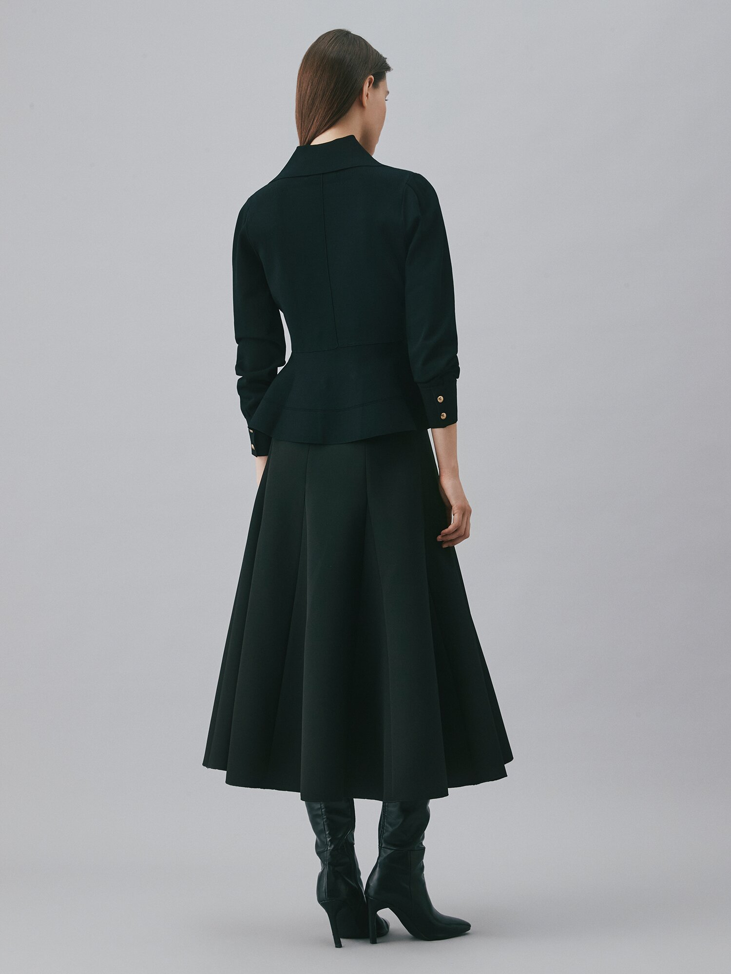 테일러드 더블 페플럼 가디건 (BLACK)