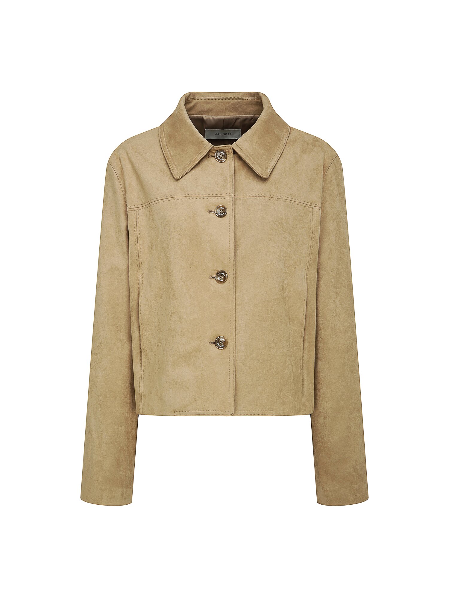 스웨이드 싱글 칼라 크롭 재킷 (BEIGE)
