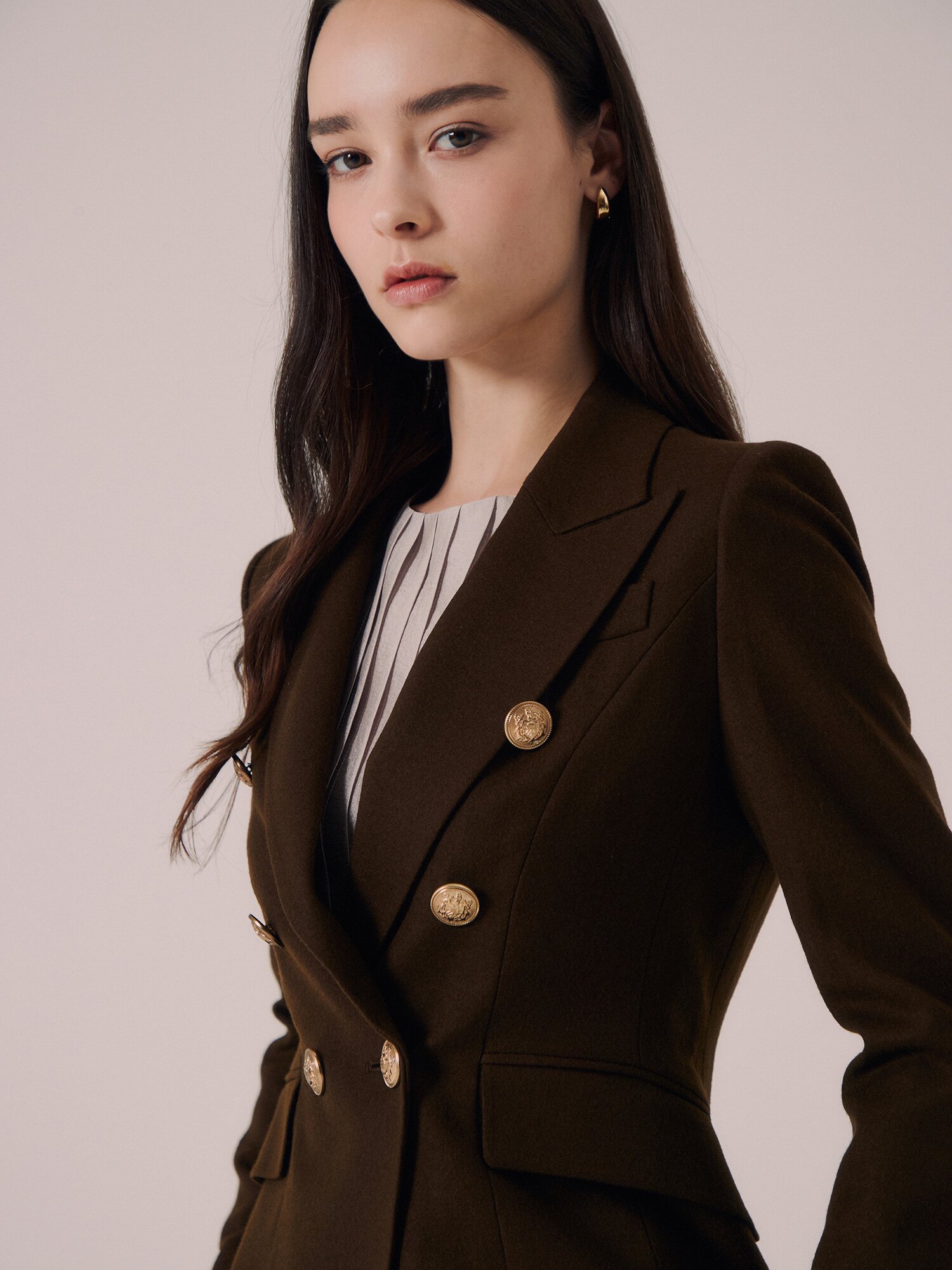 포멀 울 피크드 라펠 더블 재킷 (OLIVE)