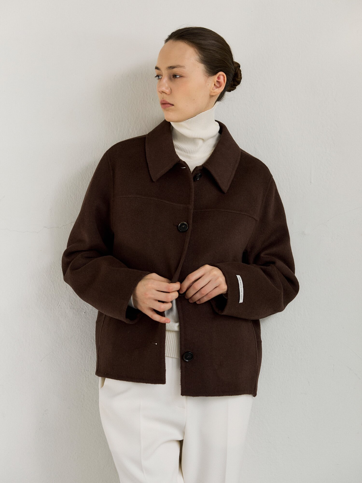 울 싱글 칼라 핸드메이드 재킷 (DARK BROWN)