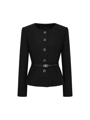 스팽글 트위드 라운드넥 크롭 재킷 (BLACK)