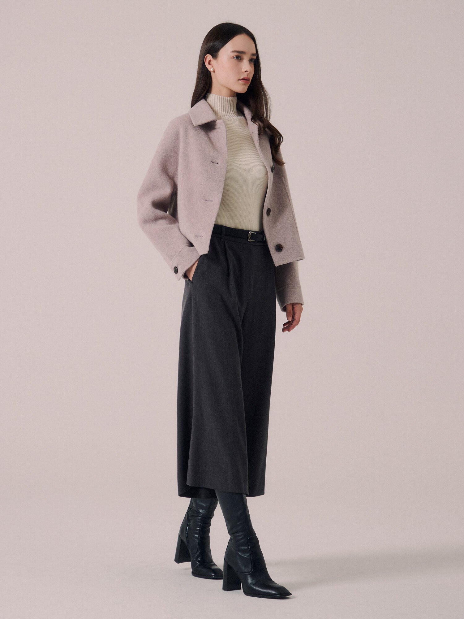 캐시미어 싱글 칼라 셔츠 재킷 (PINK)