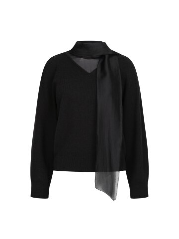 배색 타이넥 브이넥 풀오버 니트 (BLACK)