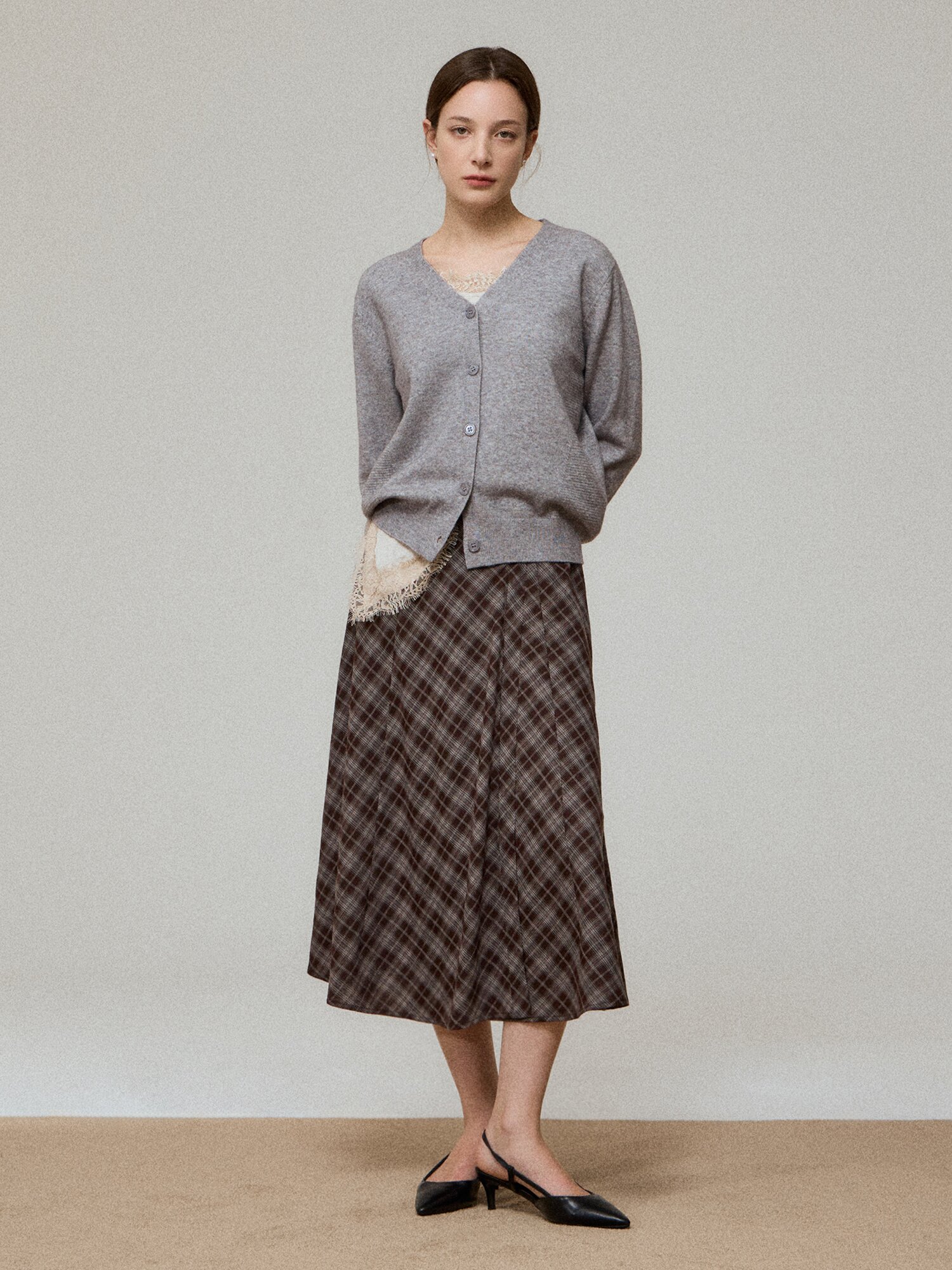 텍스쳐 블록 브이넥 가디건 (GREY)