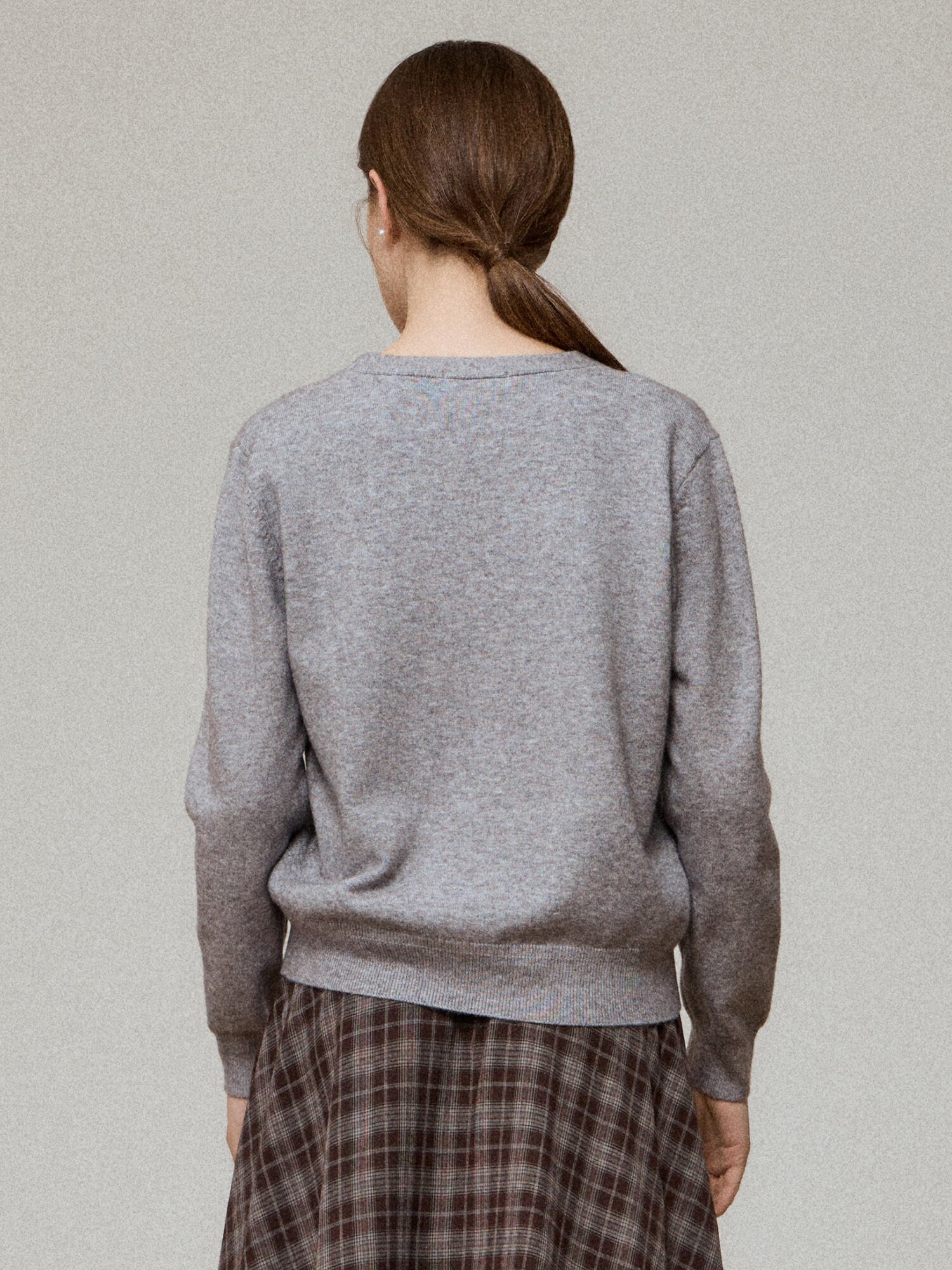 텍스쳐 블록 브이넥 가디건 (GREY)