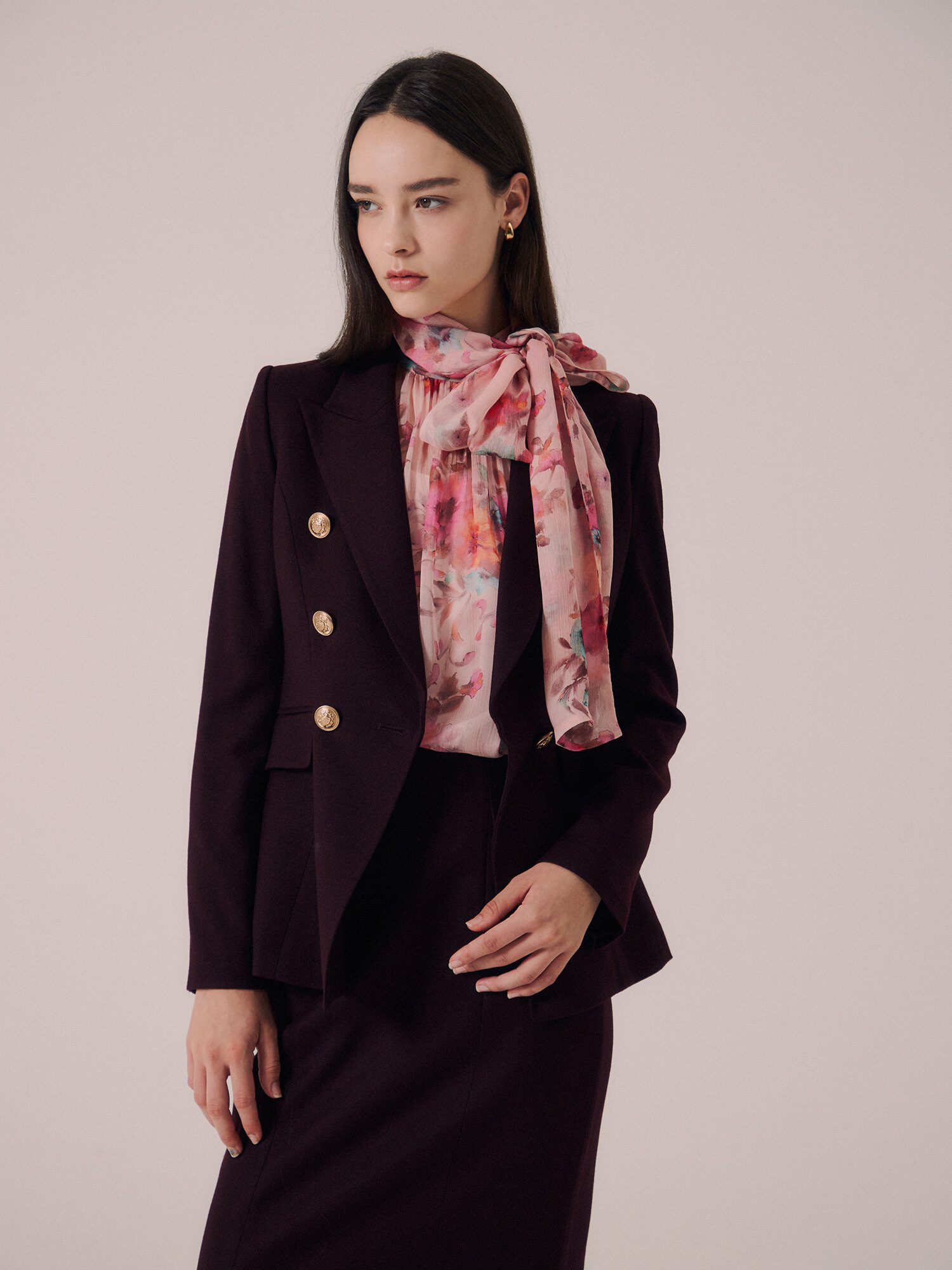 포멀 울 피크드 라펠 더블 재킷 (BURGUNDY)
