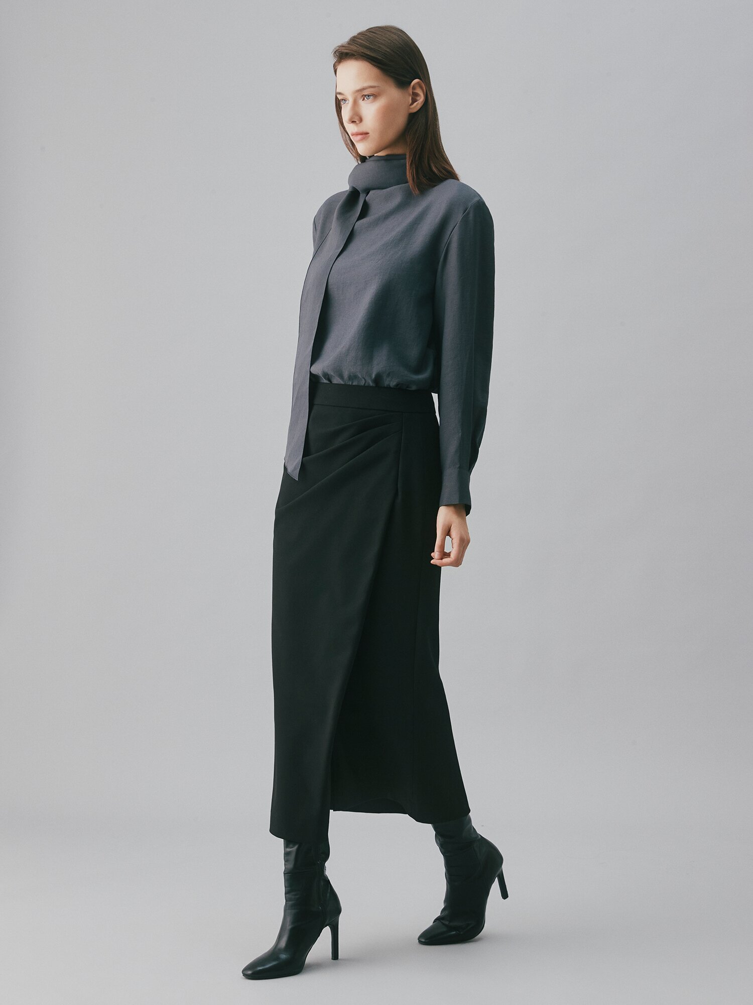 언밸런스 랩 H라인 스커트 (BLACK)