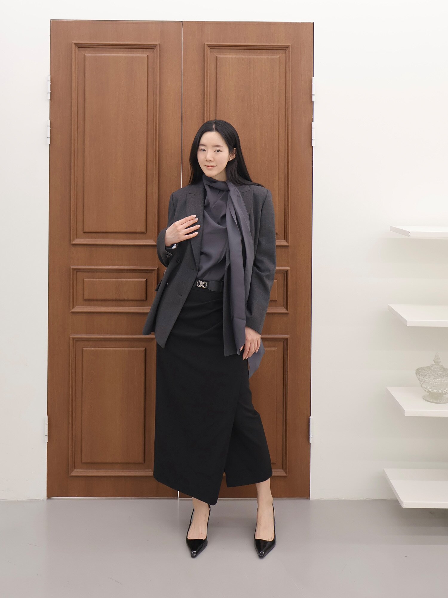 언밸런스 랩 H라인 스커트 (BLACK)