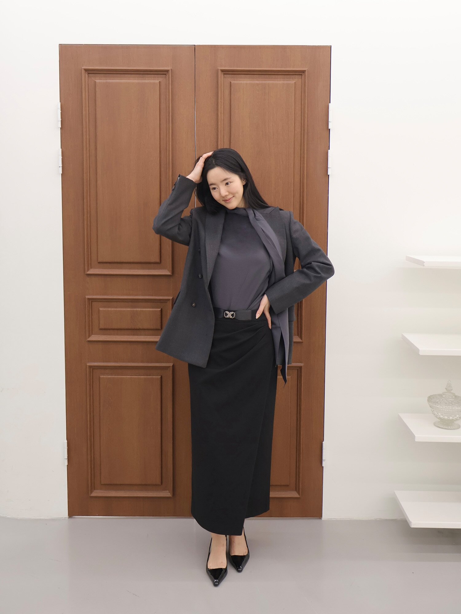 언밸런스 랩 H라인 스커트 (BLACK)
