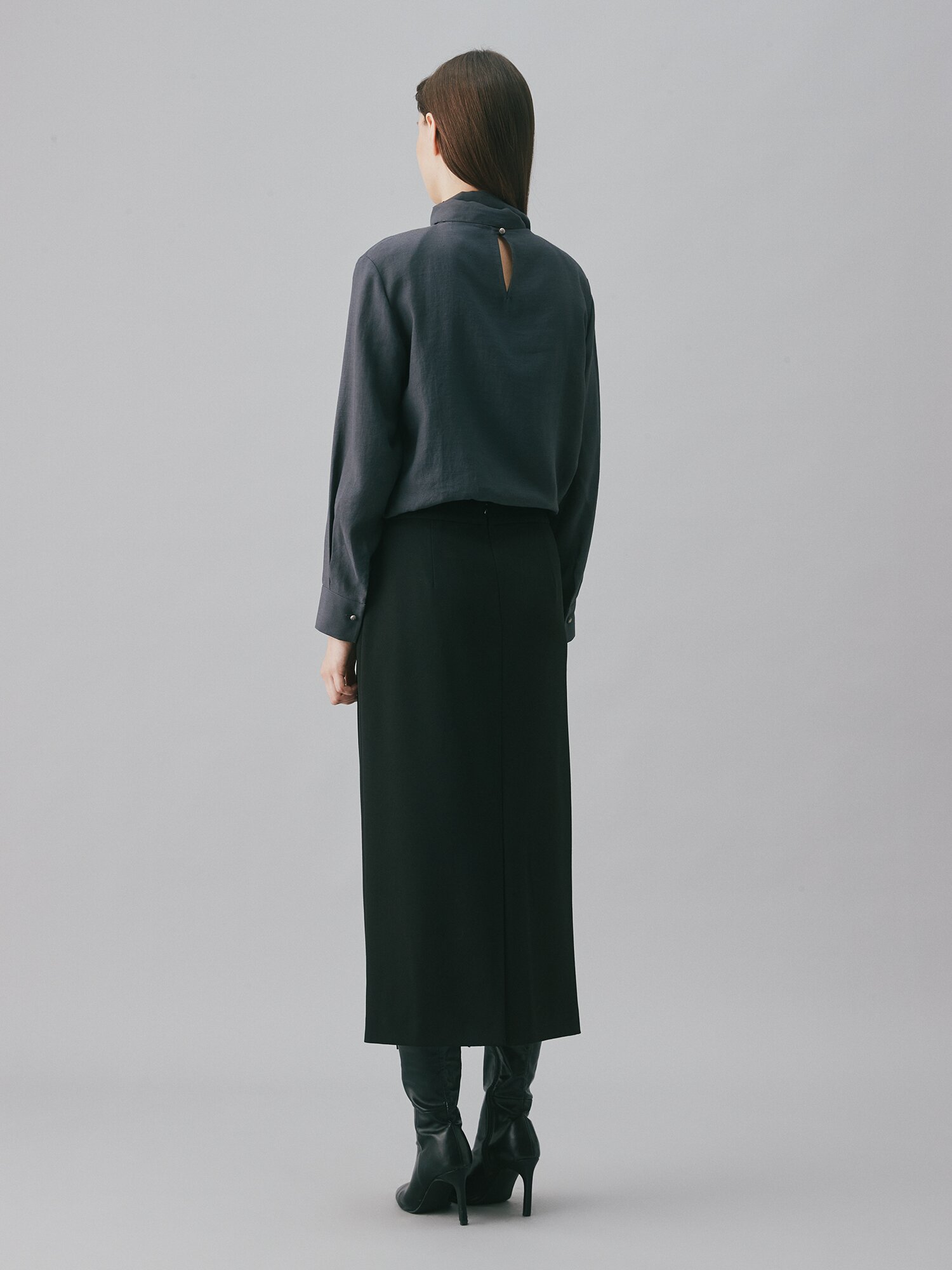 언밸런스 랩 H라인 스커트 (BLACK)