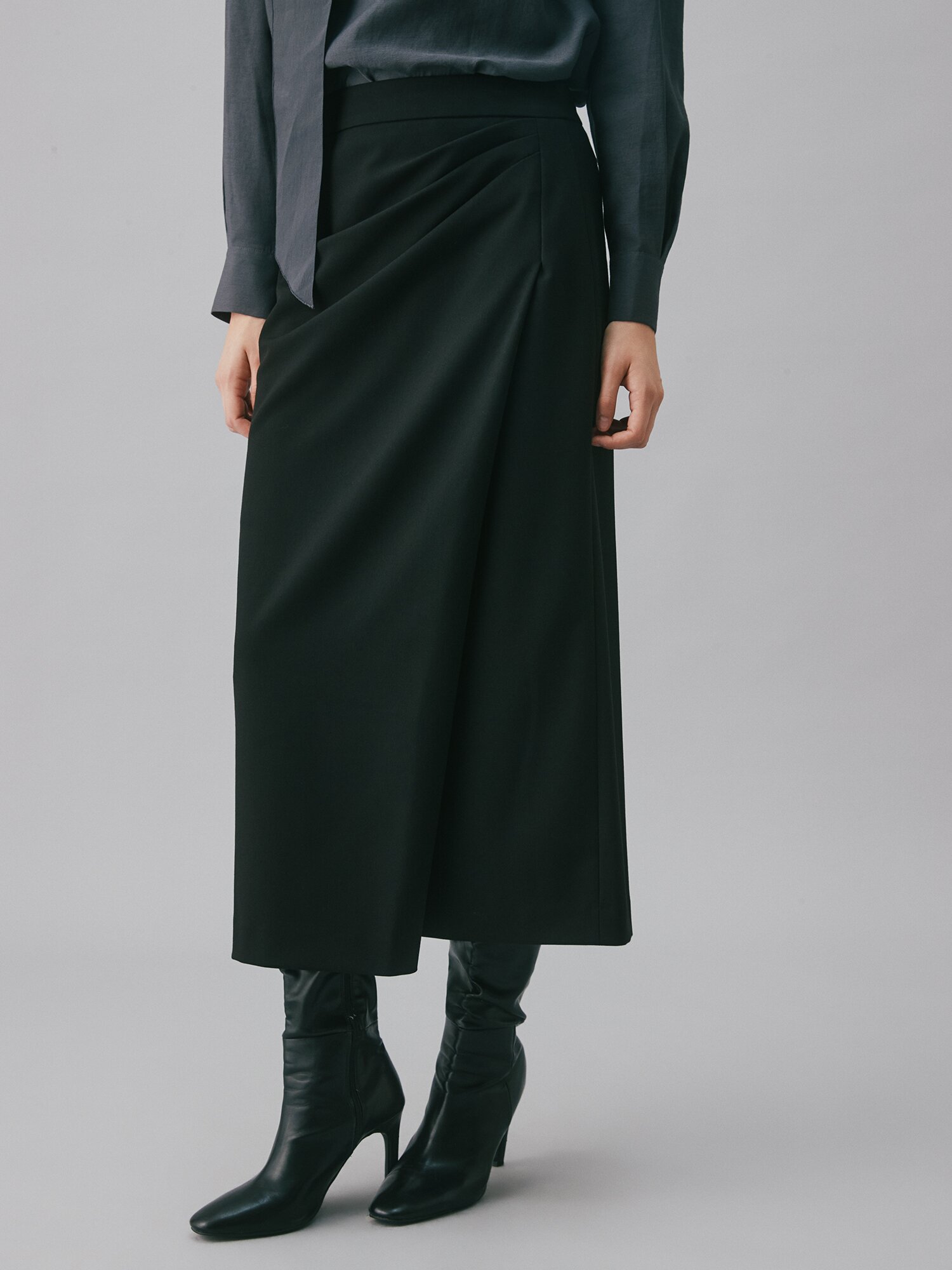 언밸런스 랩 H라인 스커트 (BLACK)