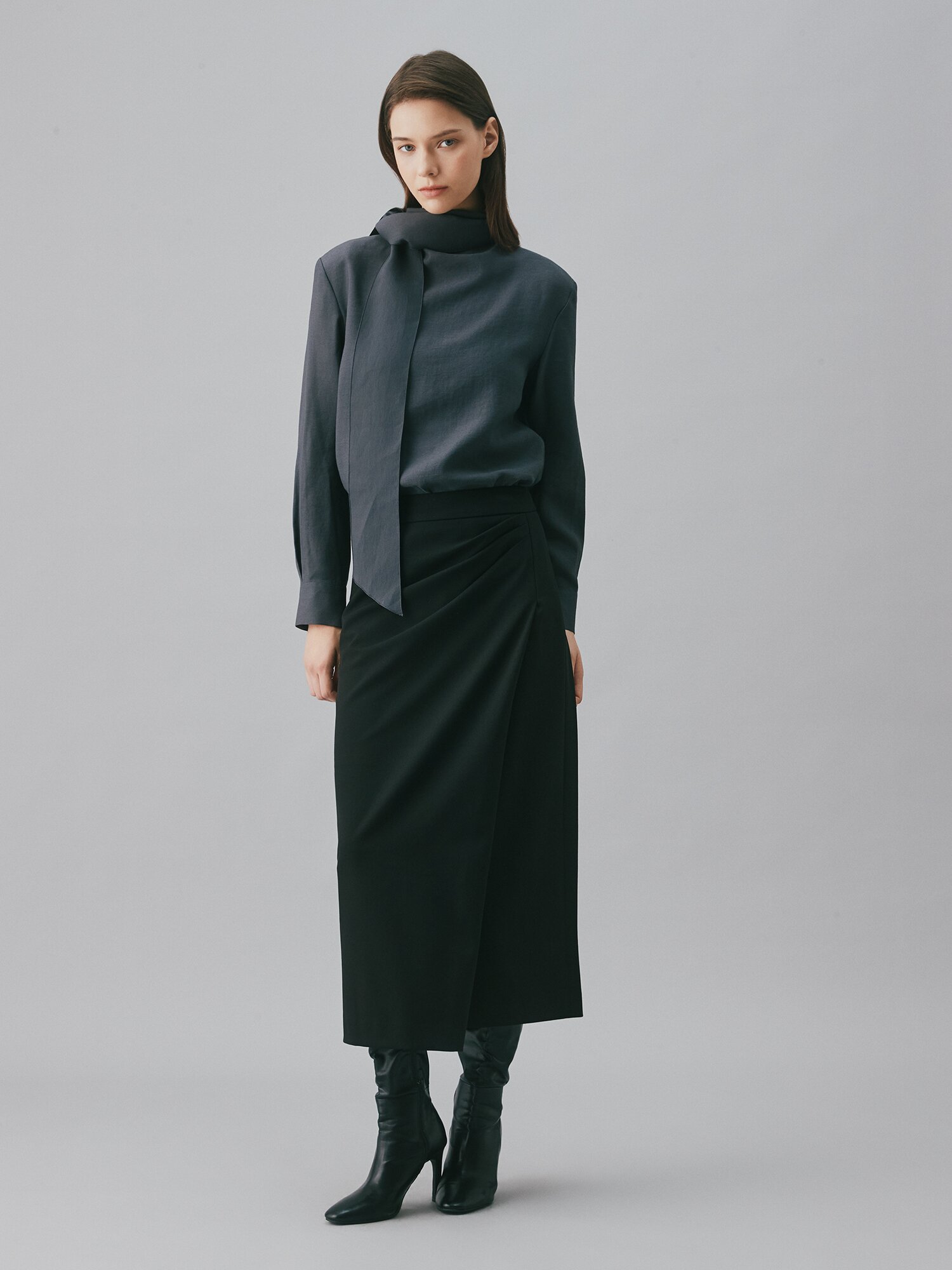 언밸런스 랩 H라인 스커트 (BLACK)