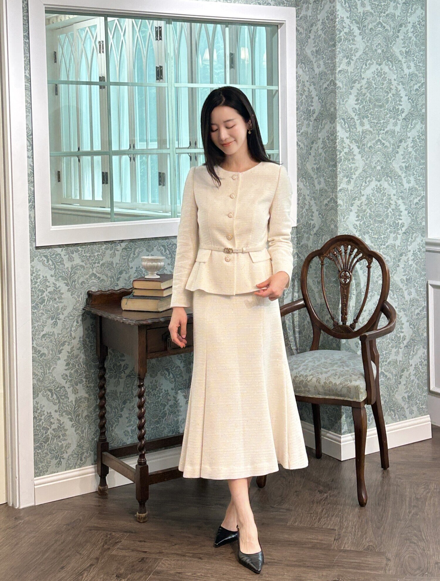 스팽글 트위드 머메이드 스커트 (IVORY)
