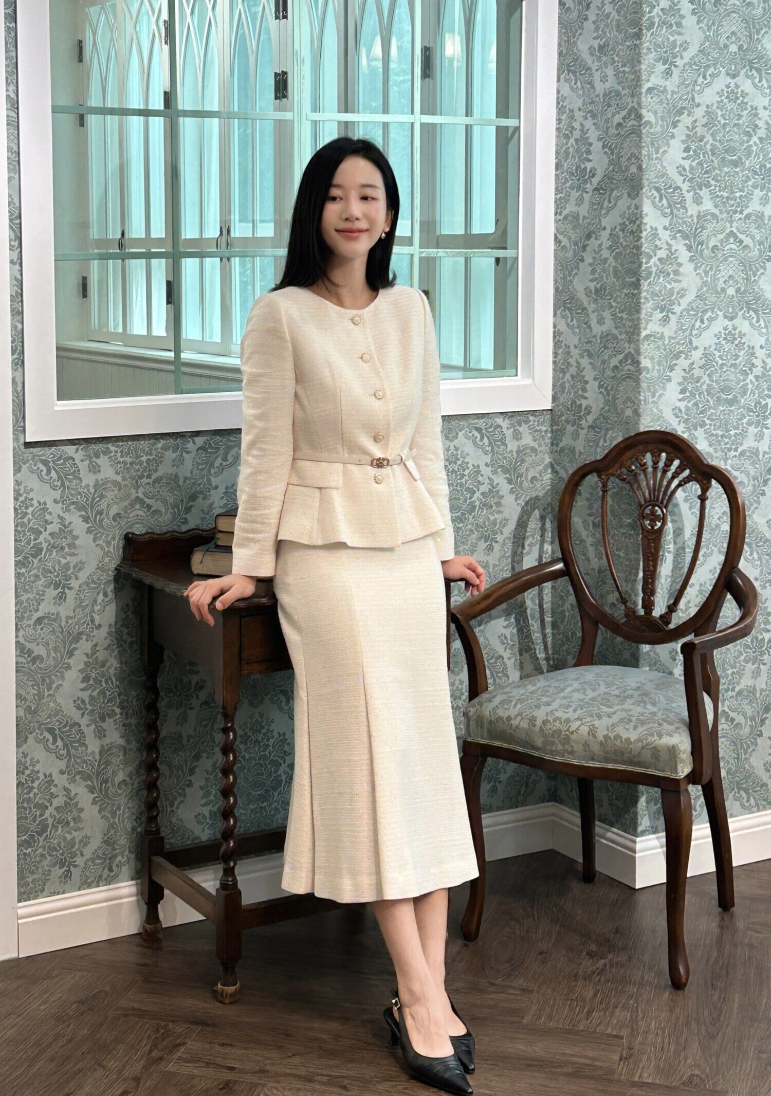 스팽글 트위드 머메이드 스커트 (IVORY)