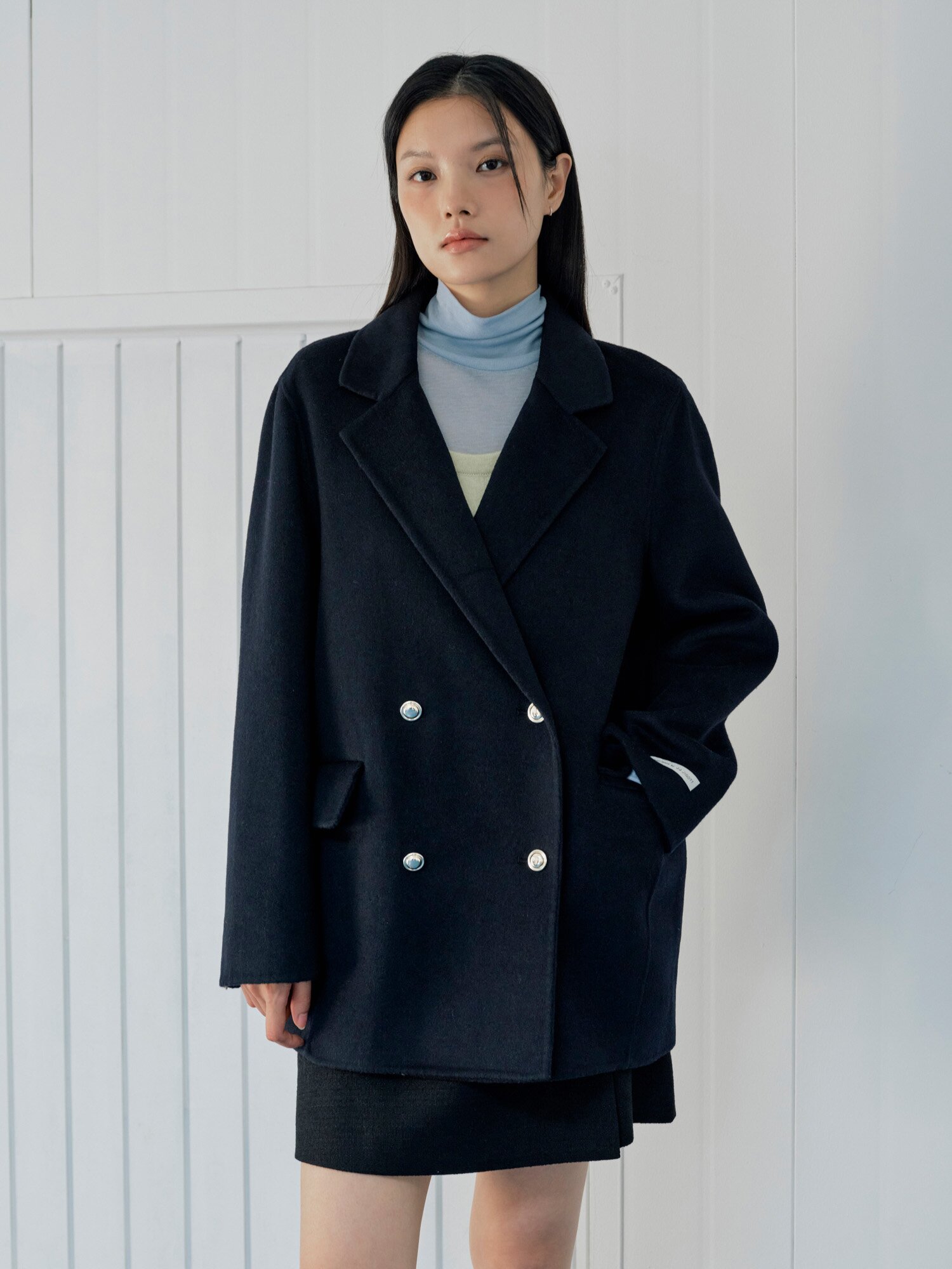루즈핏 울 더블 핸드메이드 코트 (DARK NAVY)