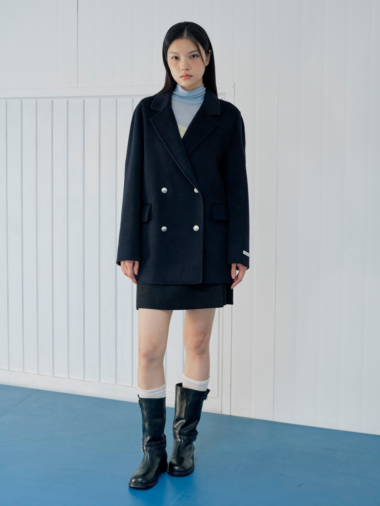 루즈핏 울 더블 핸드메이드 코트 (DARK NAVY)
