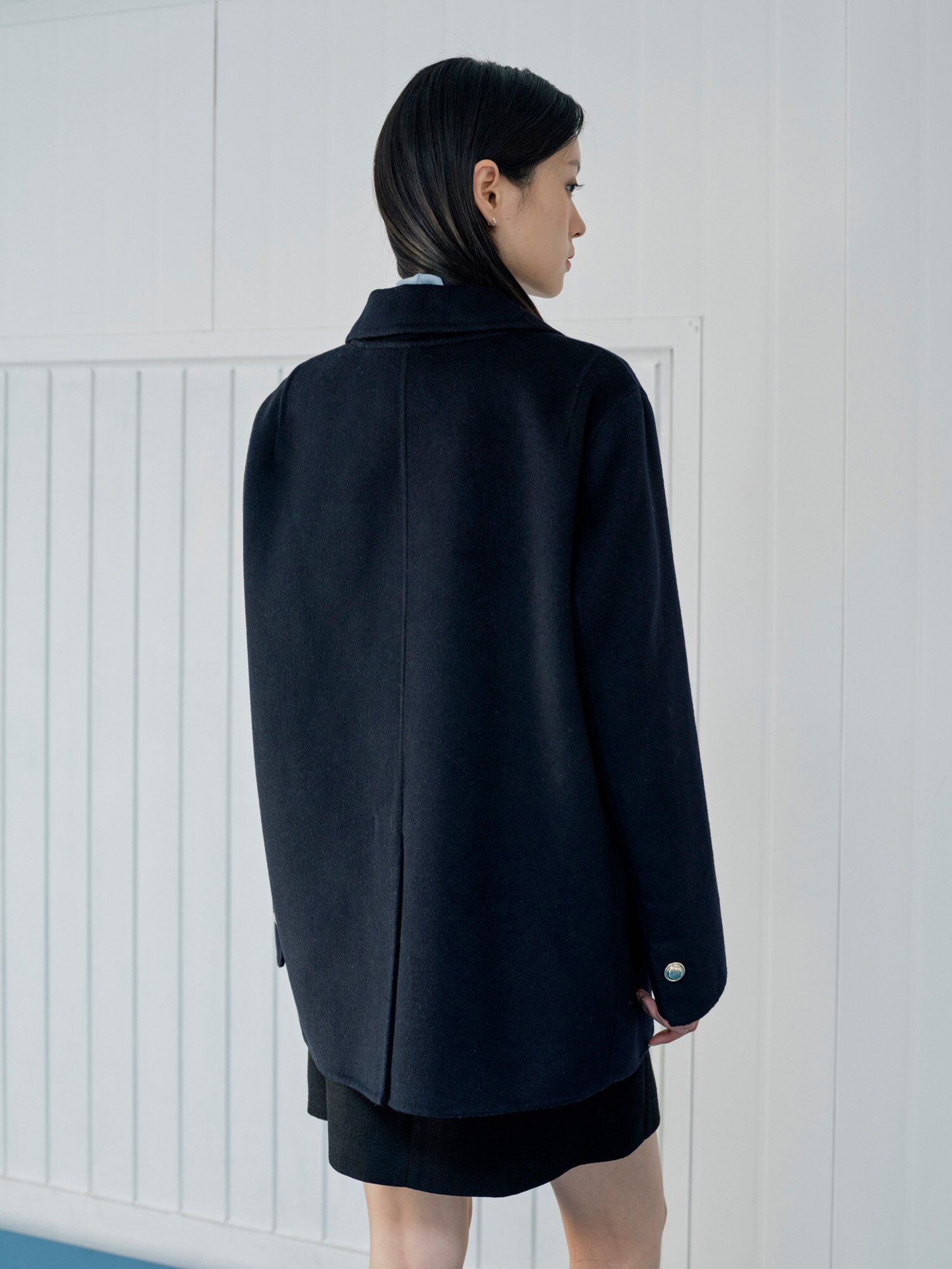 루즈핏 울 더블 핸드메이드 코트 (DARK NAVY)
