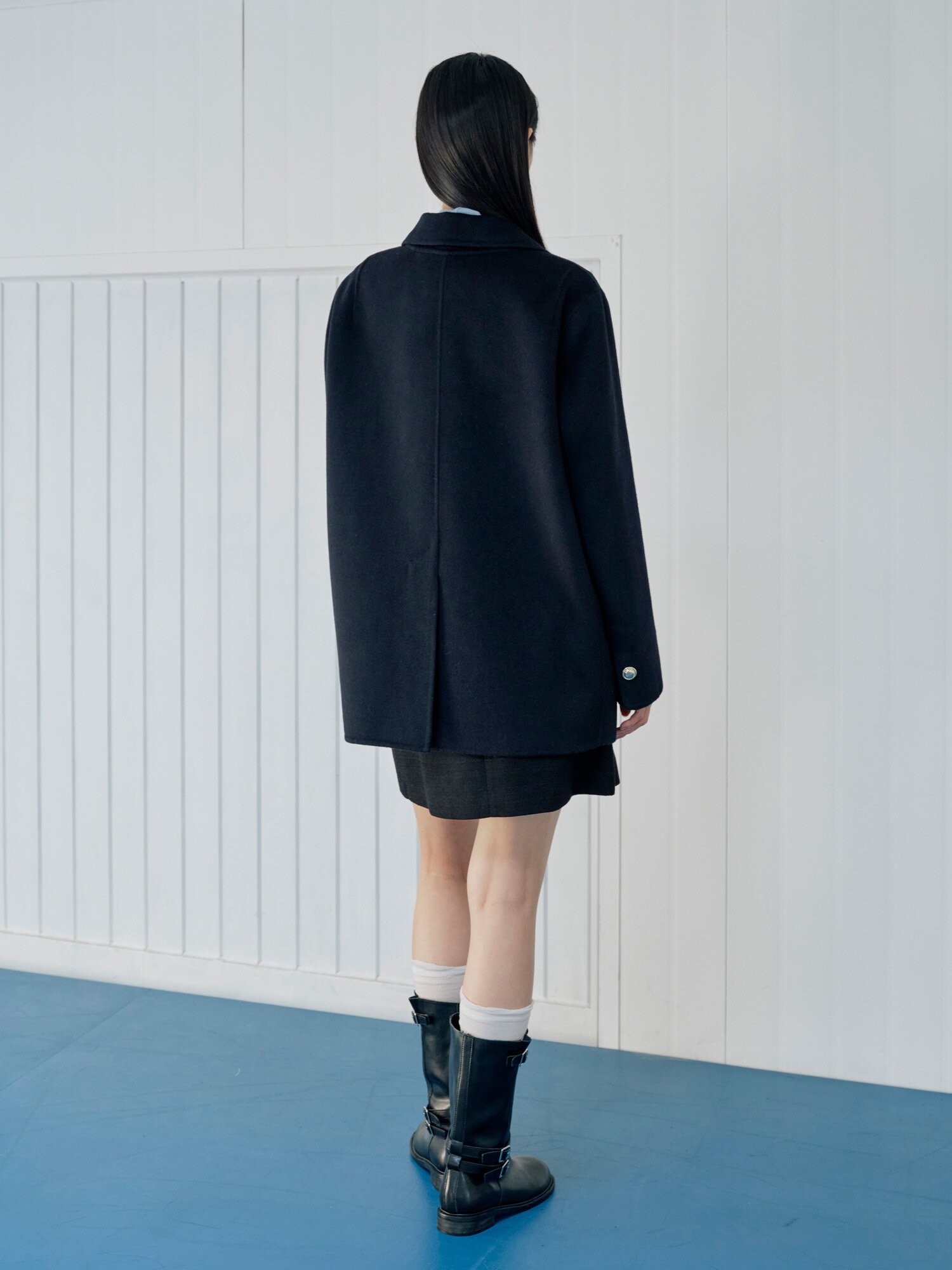루즈핏 울 더블 핸드메이드 코트 (DARK NAVY)
