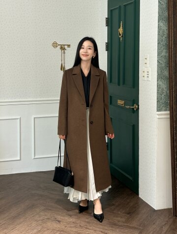 캐시미어 백 슬릿 싱글 롱 코트 (MELANGE BROWN)