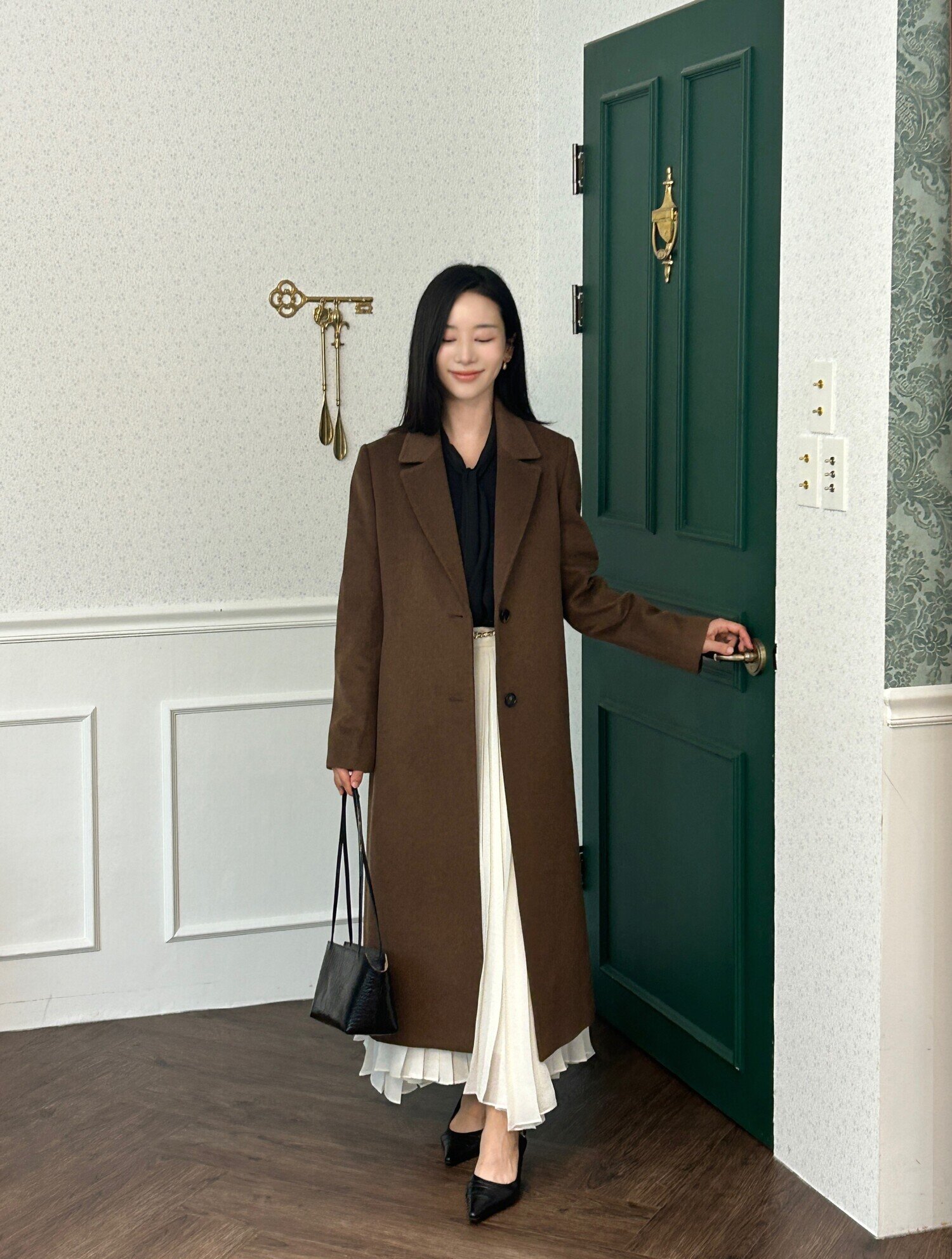 캐시미어 백 슬릿 싱글 롱 코트 (MELANGE BROWN)