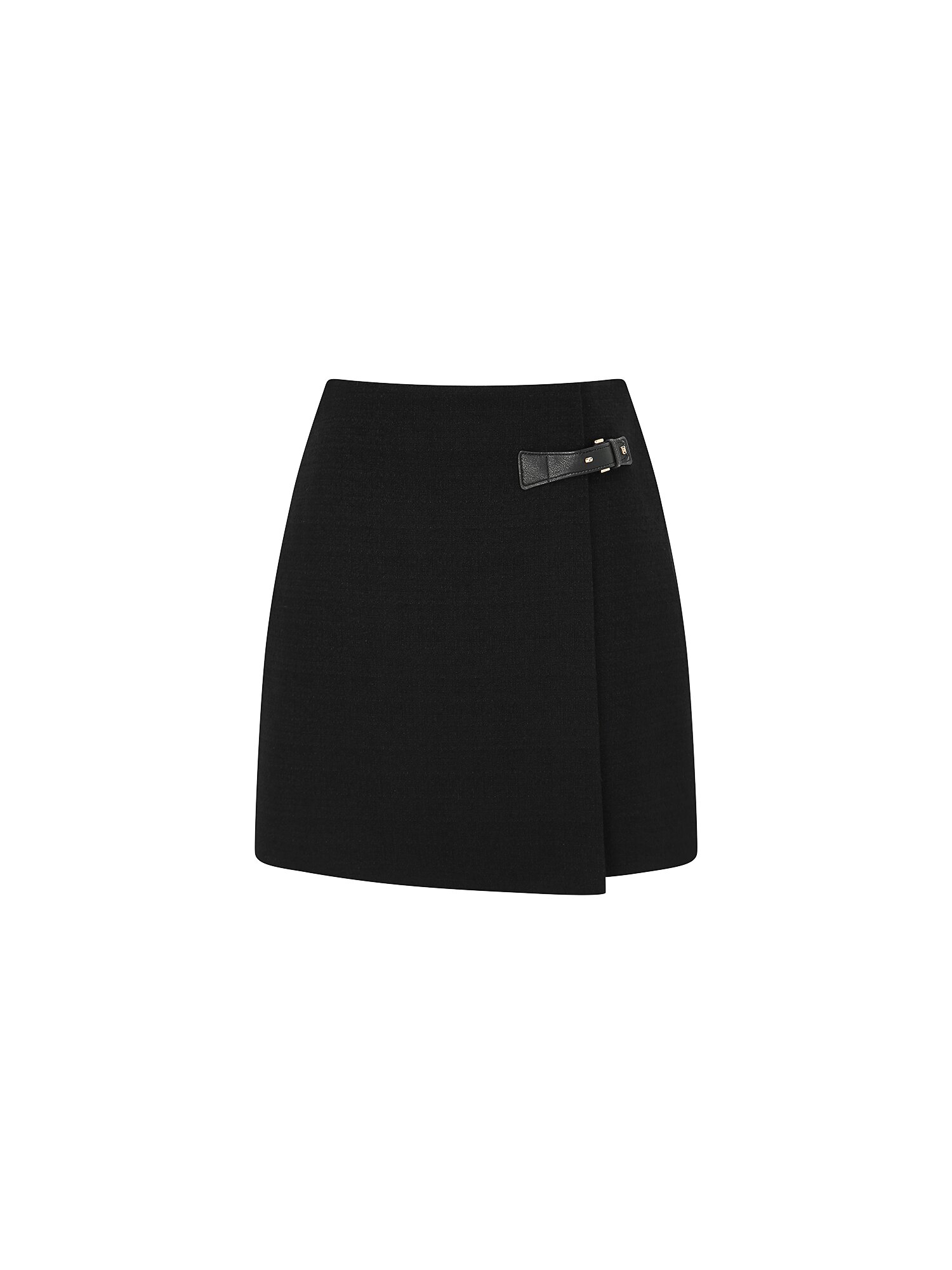 레더 장식 랩 미니 스커트 (BLACK)