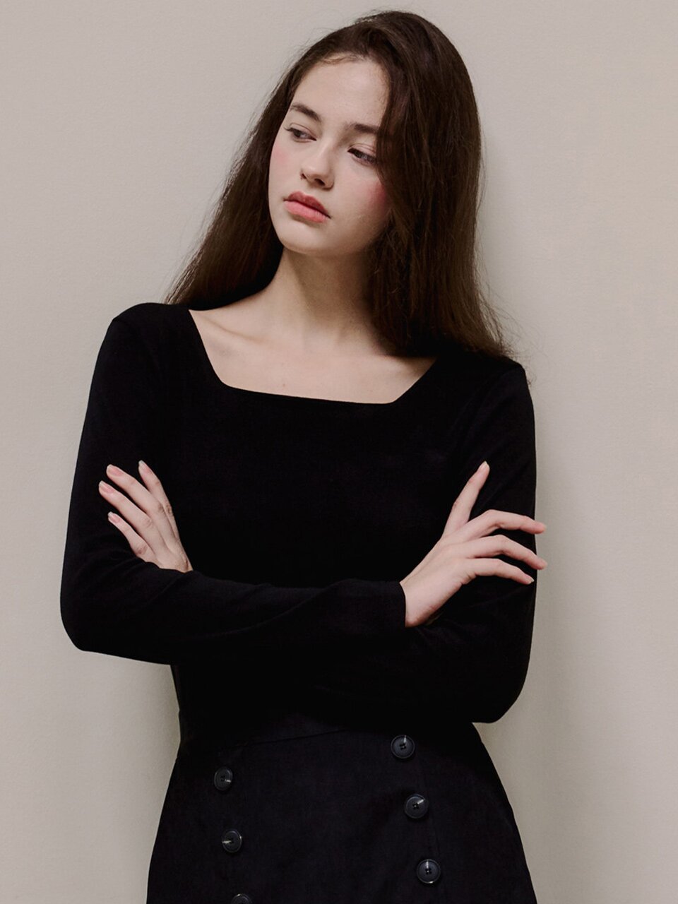 [성경 PICK] 스퀘어 넥 롱 슬리브리스 티셔츠_3 Colors
