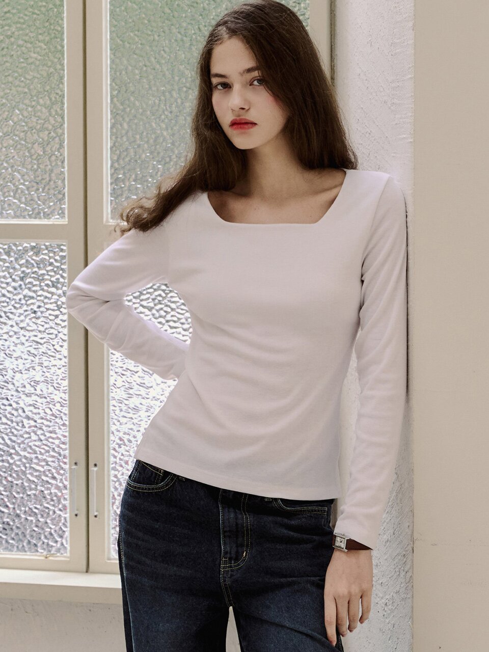 [성경 PICK] 스퀘어 넥 롱 슬리브리스 티셔츠_3 Colors
