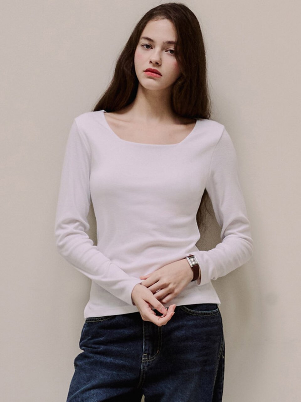 [성경 PICK] 스퀘어 넥 롱 슬리브리스 티셔츠_3 Colors