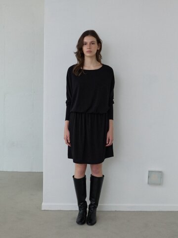 Drape Shirring Mini Dress_Black