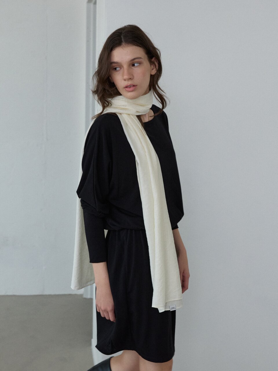 Drape Shirring Mini Dress_Black