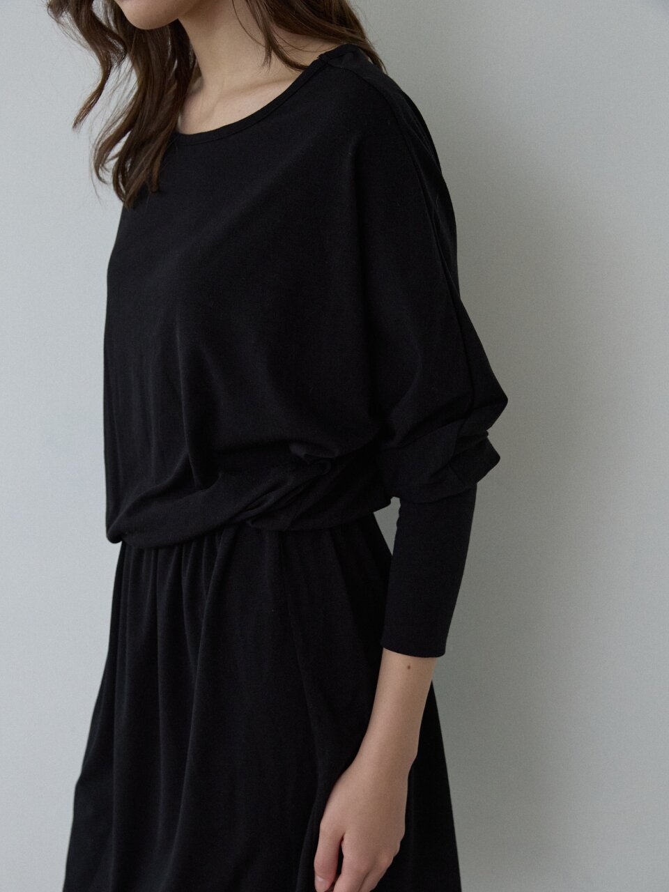 Drape Shirring Mini Dress_Black