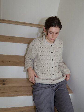 Cotton Collar Button Cardigan_Light Grey