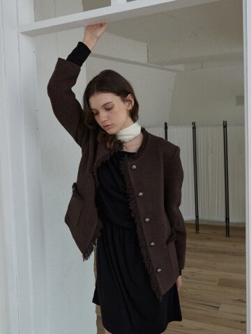 Antique Fringe Tweed Jacket_Brown