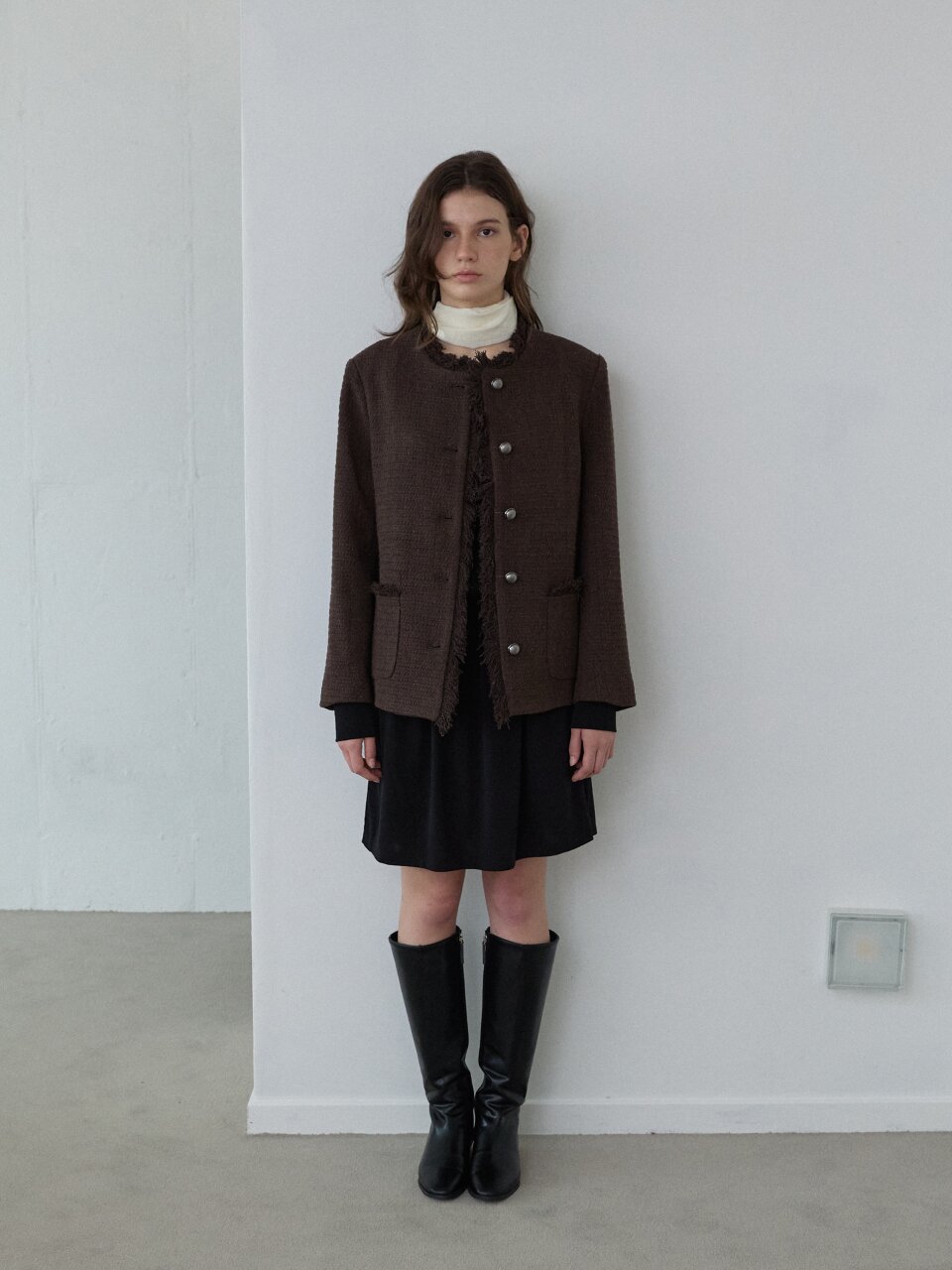 Antique Fringe Tweed Jacket_Brown