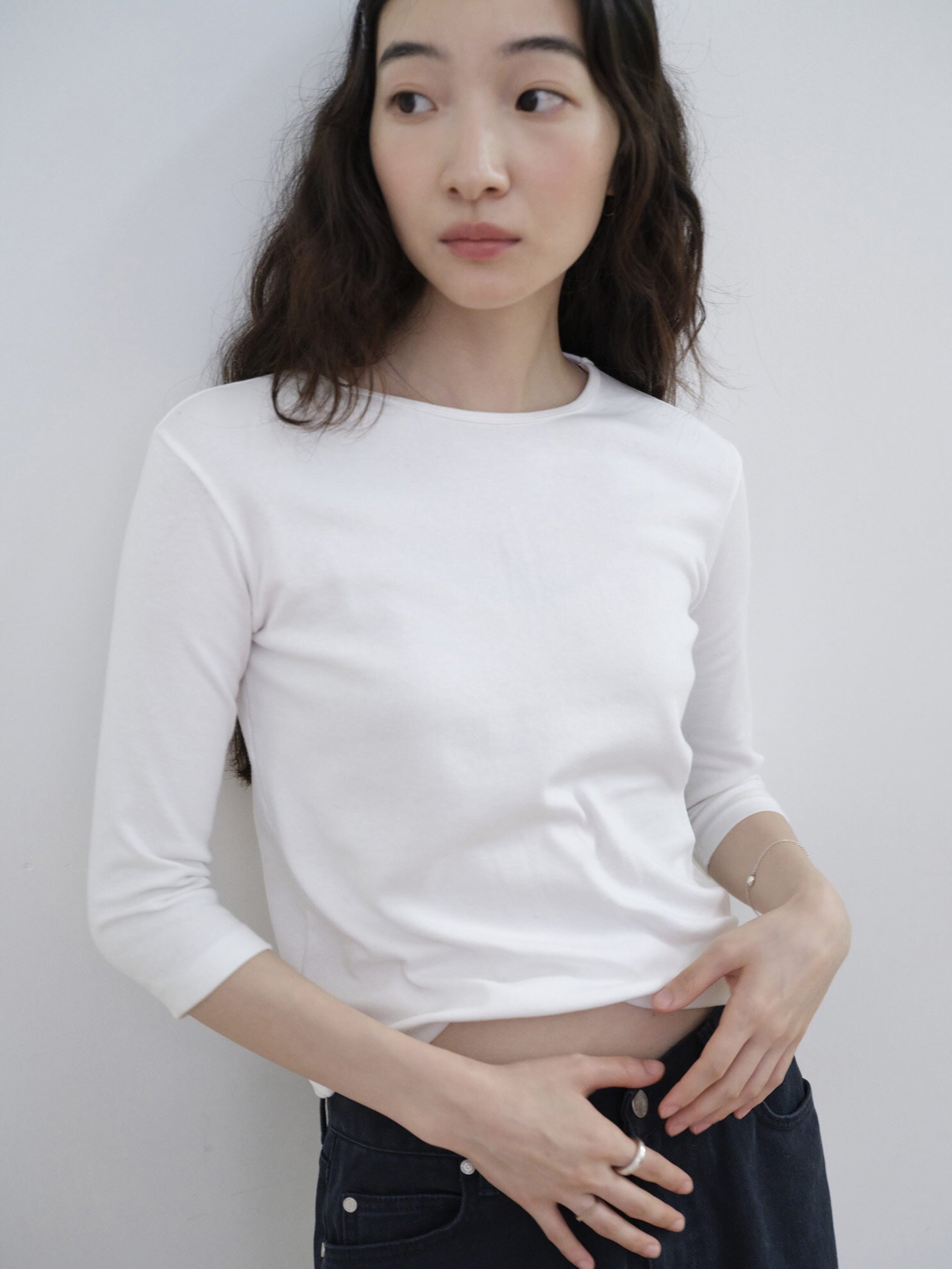 Basic 3/4 Sleeve Slim TEE_WHITE