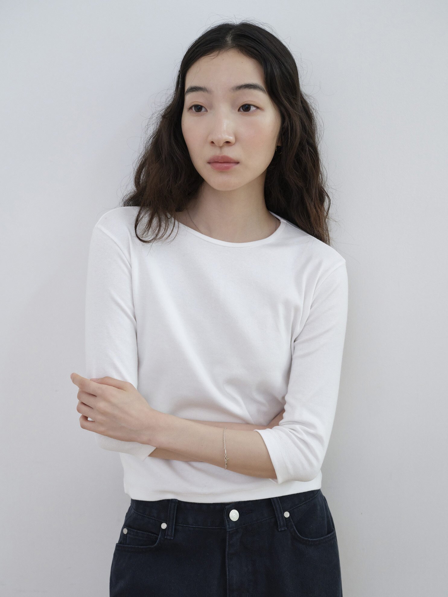 Basic 3/4 Sleeve Slim TEE_WHITE