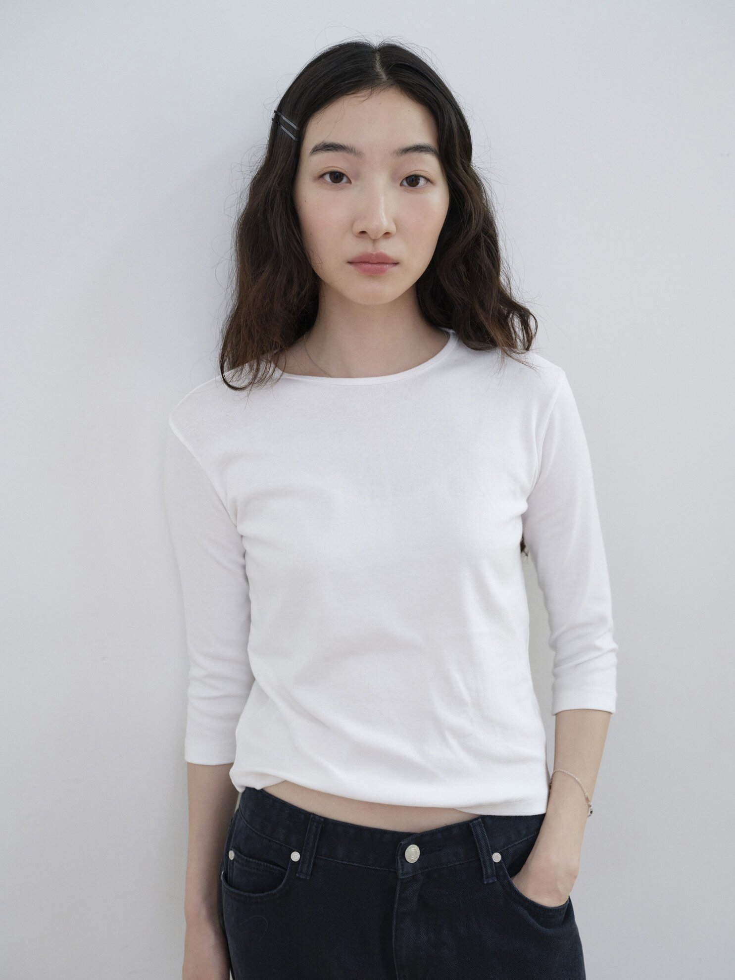 Basic 3/4 Sleeve Slim TEE_WHITE